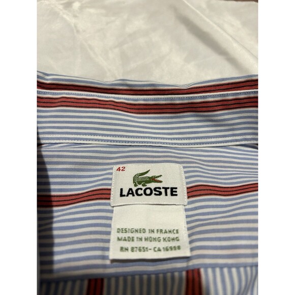 Vintage Lacoste Shirt Mens Size 42 Button Up Striped Made In Hong Kong Y2k Top - Picture 2 of 7